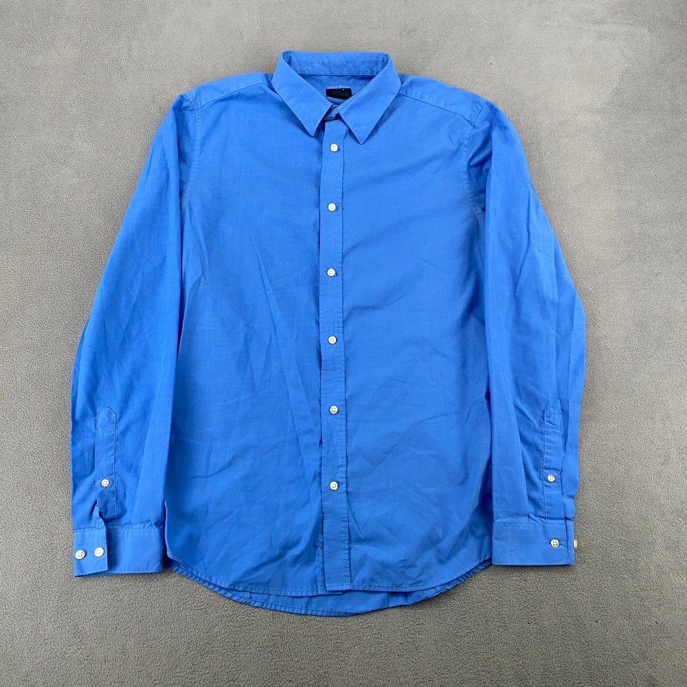 HM Easy Iron Mens Button Down Shirt Blue Long Sleeve Size M 7506